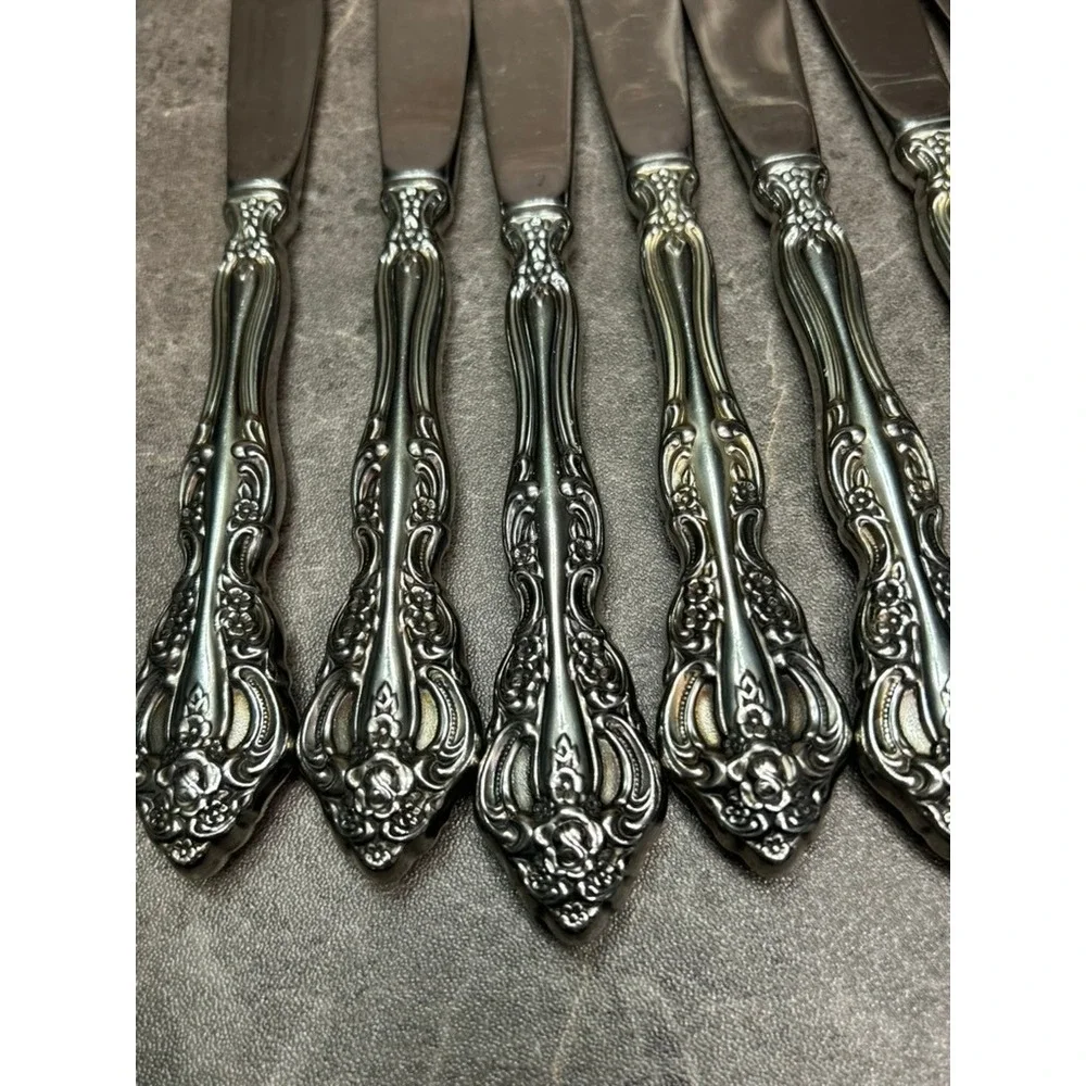 Oneida Michelangelo Dinner Knives Stainless Steel Floral Filigree Set of 7
